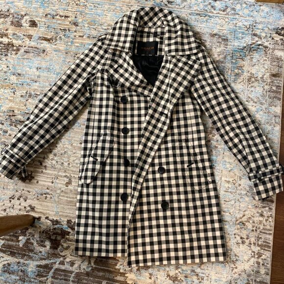 Coach Check Trench Coat – Black & White Gingham – Size 0 – With Belt - Picture 2 of 12
